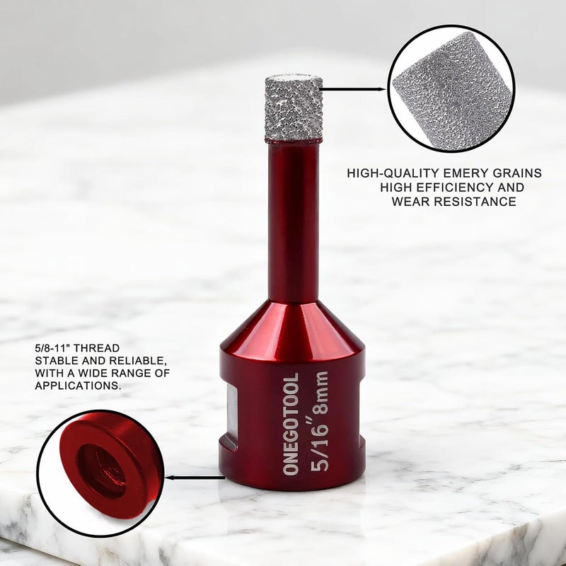 ONEGOTOOL 2pcs 5/16 Inch（8mm） Diamond Hole Saw Tile Masonry Core Drill bits for Porcelain Ceramic Concrete Granite Marble 5/8-11 Thread for Angle Grinders - Image 3